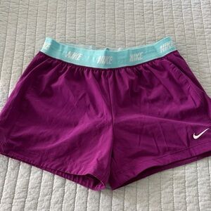 Nike Women's Purple Athletic Shorts with Light Blue Waistband